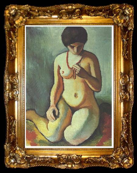 framed  August Macke Female nude with coral necklace, ta009-2